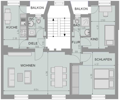 3-Raum Wohnung mit Balkon und Gäste-WC