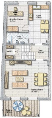 5-ETW-Maisonette-Wohnung  Balkon steuerlicher Afa nach §7h EStG.