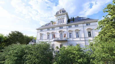 WIENTALBLICK | Lichtdurchflutete Wohnung in der historischen Villa Seutter mit 4,4m Raumhöhe &amp; Blick auf denkmalgeschützte Linde | sanierungsbedürftig | + Garten optional