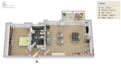Moderne 2-Zimmer-Wohnung mit Balkon – durchdachter Grundriss & viel Licht im 1. Obergeschoss