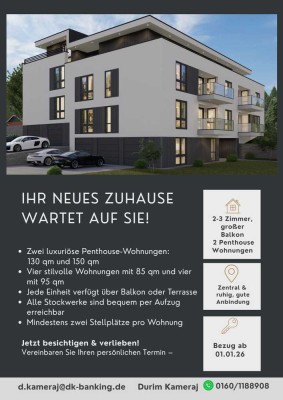 Neubau!!KfW 40 Effizienzhaus – 10 Wohnungen (85–150 m²) Erstbezug 01.01.2026 Info 0160 1188908