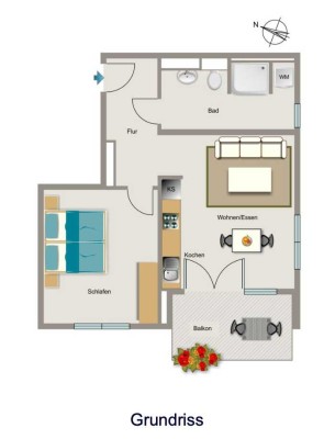 Moderne & helle 2-Zimmer Wohnung 1.OG