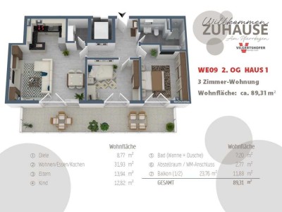 AKTIONSPREIS 799.000 € statt 859.000 €! Perfekte 3-Zimmerwohnung mit XXL-Balkon und Bad mit Wanne+Du