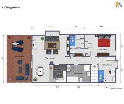 Dachgeschosswohnung  -  Erstbezug nach Kernsanierung mit sehr großer Dachterrasse und Garten