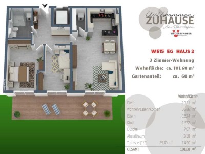 Ideal geschnittene 3-Zimmer-Gartenwohnung