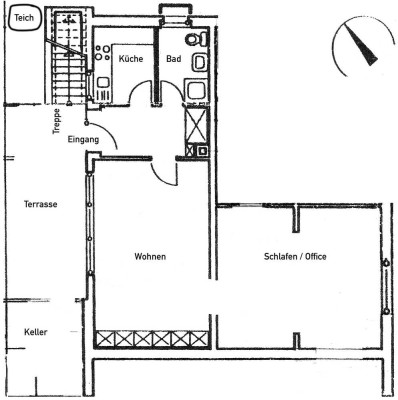 Ansprechende 2-Raum-Souterrain-Whg mit eigenem Eingang, Terrasse und Mini-Teich in Marl