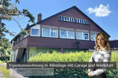 Eigentumswohnung im Schweizer Haus in Alleinlage mit atemberaubenden Ausblick, Garage und Werkstatt