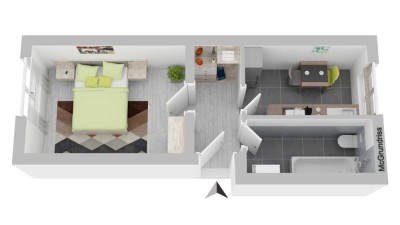 Topwohnlage_Attraktive Architektur_1-Zimmer-Wohnung im Erdgeschoss_Bad mit Badewanne