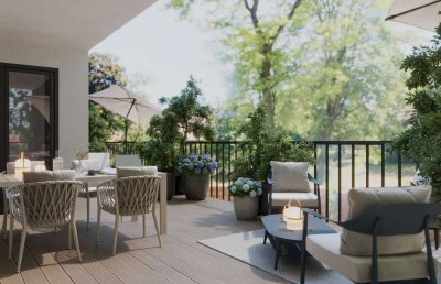 Eleganter moderner Wohntraum mit 50 m² Süd-Dachterrasse und Weitblick ins Grüne