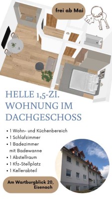 Lichtdurchflutete 1,5 Zimmer-Wohnung in Eisenach Stregda