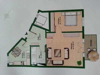 Schön geschnittene 2-Zi Wohnung