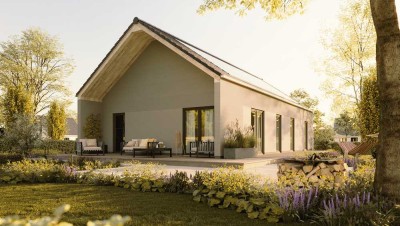 Großrinderfeld: Der Bungalow mit schöner überdachter Terrasse & Kathedraldecke