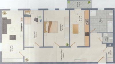 3 Zimmer plus Küche - Wohnung 75m2