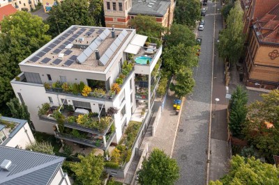 Traumhafte 5-Raum-ETW mit Aufzug, Einbauküche, Kamin, 30qm Terrasse, Tiefgaragen-und Außenstellplatz
