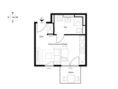 Erstbezug mit Balkon und EBK: 1-Zimmer-Wohnung in Berlin-Wedding