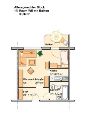 barrierearme 1,5 Raum Wohnung