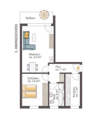 Gepflegte 2 Zimmer Wohnung  mit Balkon