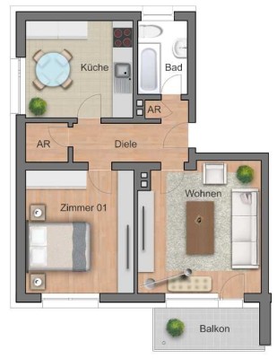 ab 15.11.25: renovierte, helle, gut geschnittene 2ZKB Wohnung mit Balkon & Keller (Whg 8)