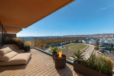 LEBEN WIE IM LUXUSHOTEL mit Roof-Top-Pool und Concierge-Service! Unverbaubarer WEITBLICK über den GRÜNEN PRATER vom 25. Stock!