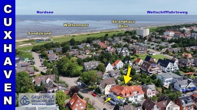 Urlaubswohnung mit Blick vom Balkon zum Nordseedeich zwischen Duhnen und Döse, nah zum Sandstrand!