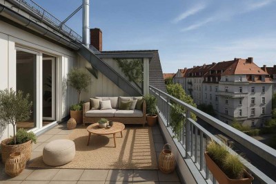 Rarität! Exklusive DG-Wohnung mit Blick über Augsburg mit toller Dachloggia und Einbauküche