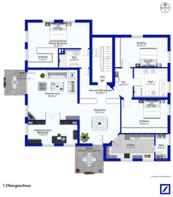Aus 5 mach 6 Zimmer, Elternbereich und Büro. Mit geringem Aufwand neu gestalten.
