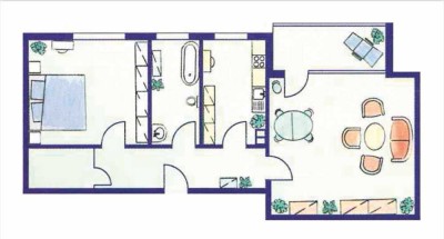 Moderne 2-Zimmer-Luxus-Wohnung, teilmöbiliert, mit hochwertiger Einbauküche