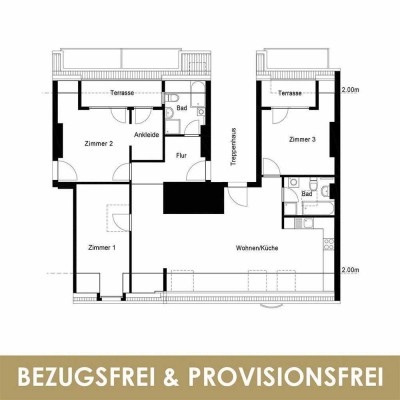 Bezugsfreie Dachgeschoss mit 4 Zimmer & 2 Bäder & 2 Balkone - Provisionsfrei