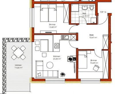 3-Zimmer Terrassenwohnung zum Vermieten