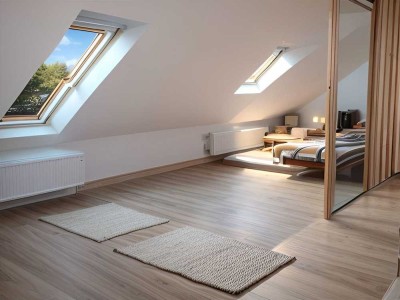 Sehr helle, moderne DG- Wohnung in kleiner Einheit, ca. 90m² Grundfläche mit Garten und Stellplatz