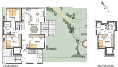 Raffinierte 5-Zi-Maisonette im EG + OG mit Garten, 2 Bädern und Abstellraum