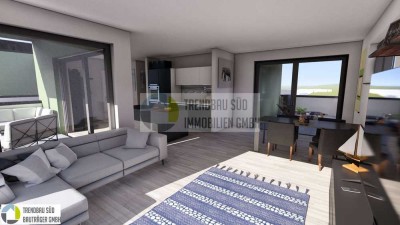 Wohnen über den Dächern von Burgrieden: Exklusive 2-Zi.-Penthouse mit 2 Dachterrassen & Einbauküche
