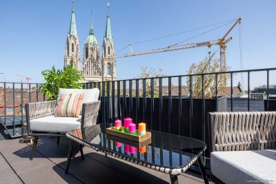 Exklusives Penthouse mit 2 Dachterrassen inkl
Alpenblick, 3 TG, Lift-Landing & Luxus auf ca. 200 m²
