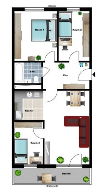 4-Zi.-Wohnung mit Balkon