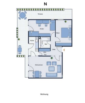 Freundliche, helle 80m2 Wohnung mit 3 Zimmern und schöner Dachterrasse (35m2)