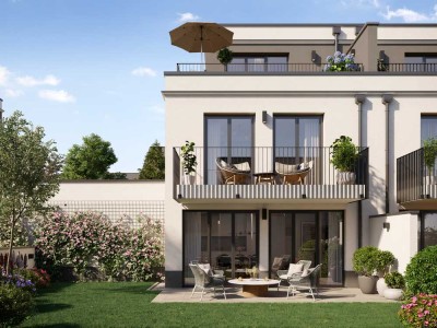 MODERNER BAUHAUSSTIL, HAUSHÄLFTE MIT SCHÖNEM GARTEN IN IDYLLISCHER LAGE - NEUBAU, EFFIZIENZHAUS 40