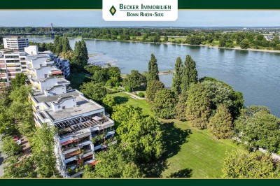 Großzügige Penthousewohnung mit 2 Terrassen und TG-Stellplatz in 1. Rheinlage von Bonn-Castell
