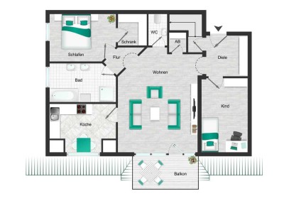 3  Zimmerwohnung im Dachgeschoss