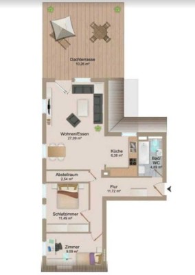 Traumhafte 3-Zimmer-Dachterrassen-Wohnung mit Blick über die Stadt und  ins Grüne zu vermieten
