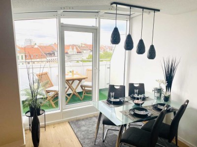Möblierte & frisch sanierte 2-Zi-Wohnung mit Balkon & TG Stellplatz über den Dächern von Leipzig