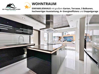 WOHNTRAUM - Einfamilienhaus mit großem Garten, Terrasse, 3 Balkonen und Doppelgarage