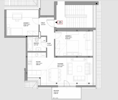 Dachgeschosswohnung 3 Zimmer Balkon
