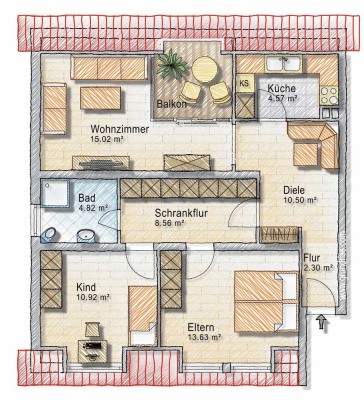 Gemütliche 3 Zi. DG-Wohnung zu vermieten.