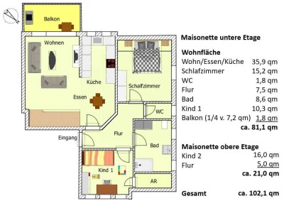 Großzügige Maisonettenwohnung (4,5 ZKBB) mit separatem Hobbyraum, Keller und TG-Stellplatz