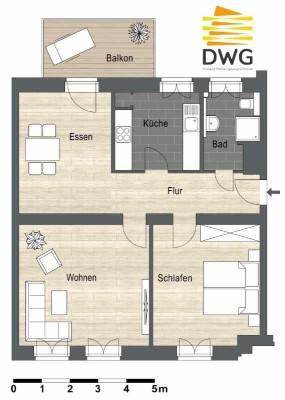 2-Raum Wohnung saniert im Erdgeschoss