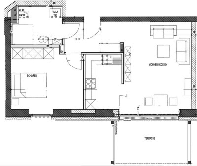 Moderne Zwei-Raum Wohnung mit großer Terasse