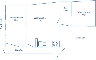Helle 1-Zimmer Wohnung (+Wohnzimmer) in Würselen