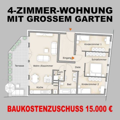 GROSSZÜGIGE 4-ZKB-WOHNUNG MIT SONNENTERRASSE UND GARTEN
