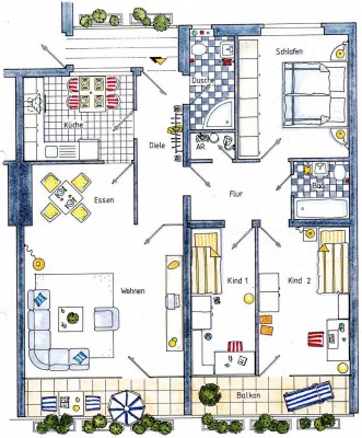 Helle 4-Zimmer-Wohnung mit 2 Bädern und 2 Balkonen