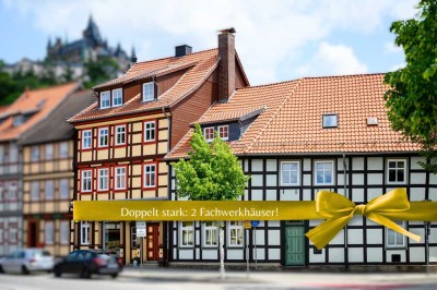 Fachwerk-Duo mit Garten, Kamin, Carport  – Wohnen, Arbeiten & Vermieten in Toplage von Wernigerode!